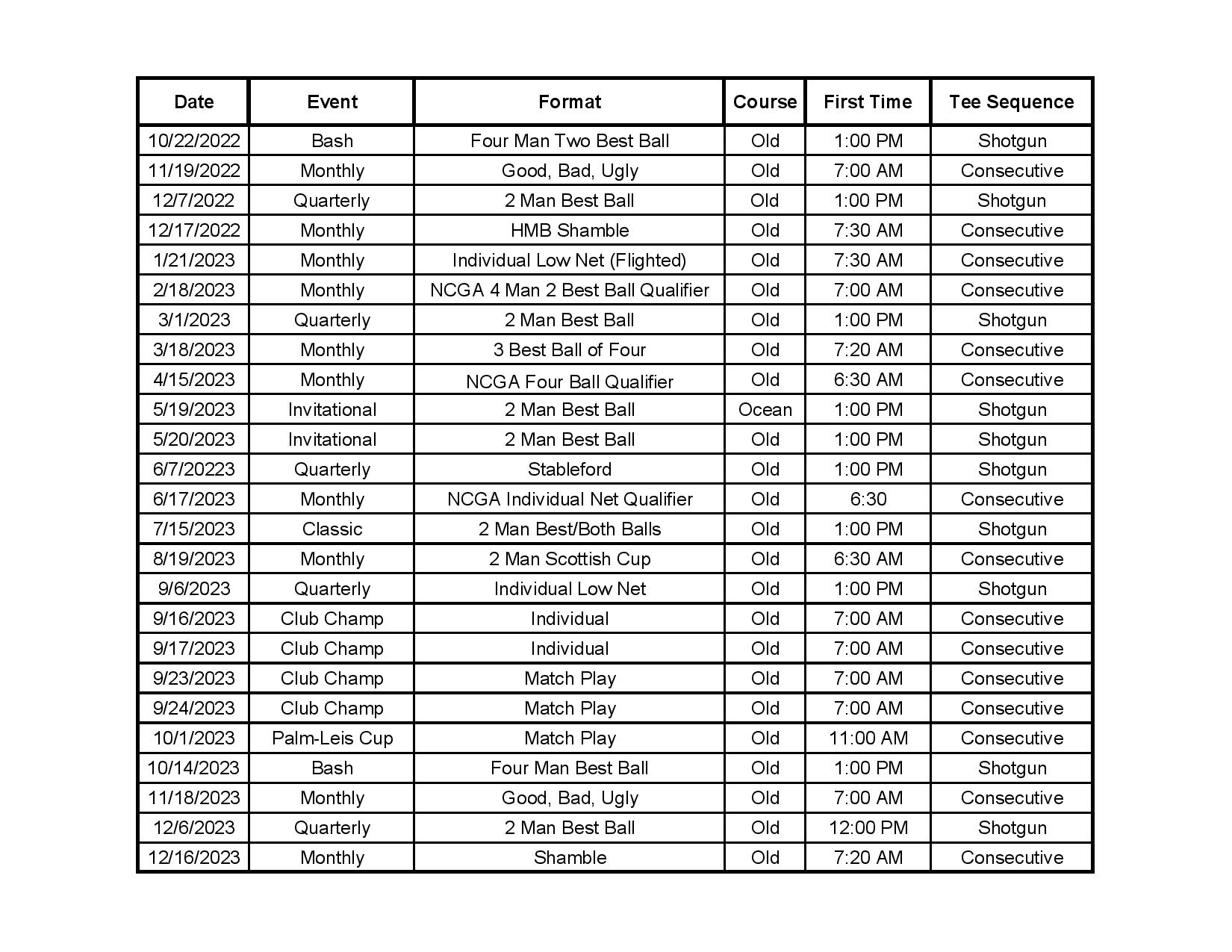 2023 SCHEDULE